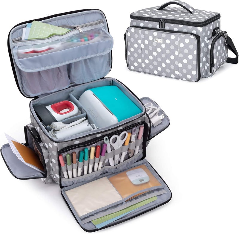 LUXJA Carrying Case Compatible with Cricut Joy and Easy Press Mini, Carrying Bag with Supplies Storage Sections, Polka Dots - Image 1